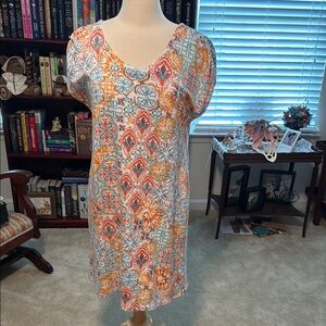 NWT Talbots Ruched Shift dress Freshwater medallion